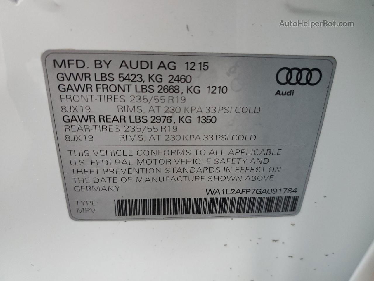 2016 Audi Q5 Premium Plus White vin: WA1L2AFP7GA091784