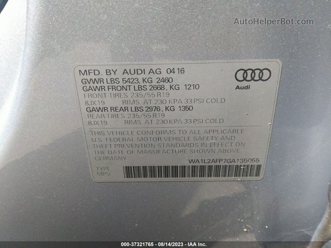 2016 Audi Q5 2.0t Premium Серебряный vin: WA1L2AFP7GA135055