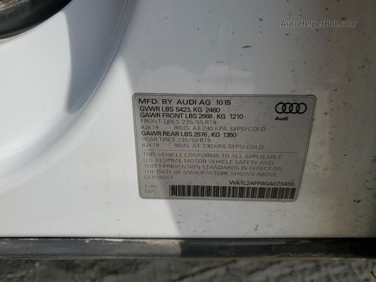 2016 Audi Q5 Premium Plus White vin: WA1L2AFP8GA073455