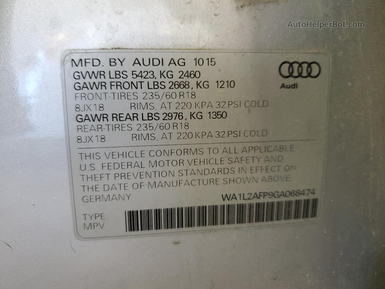 2016 Audi Q5 Premium Plus Серый vin: WA1L2AFP9GA068474