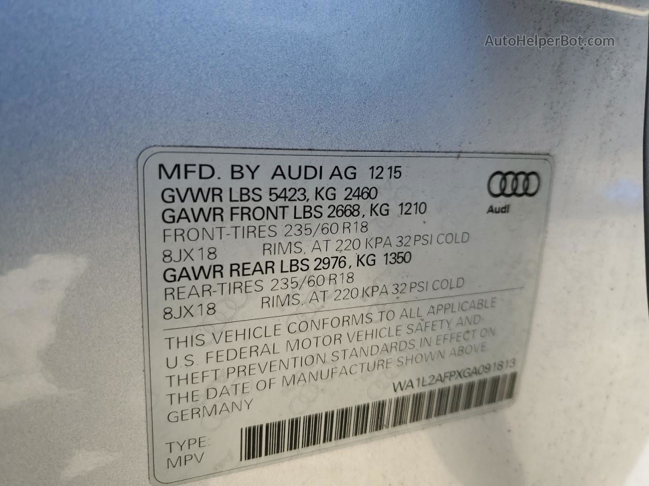 2016 Audi Q5 Premium Plus Серебряный vin: WA1L2AFPXGA091813