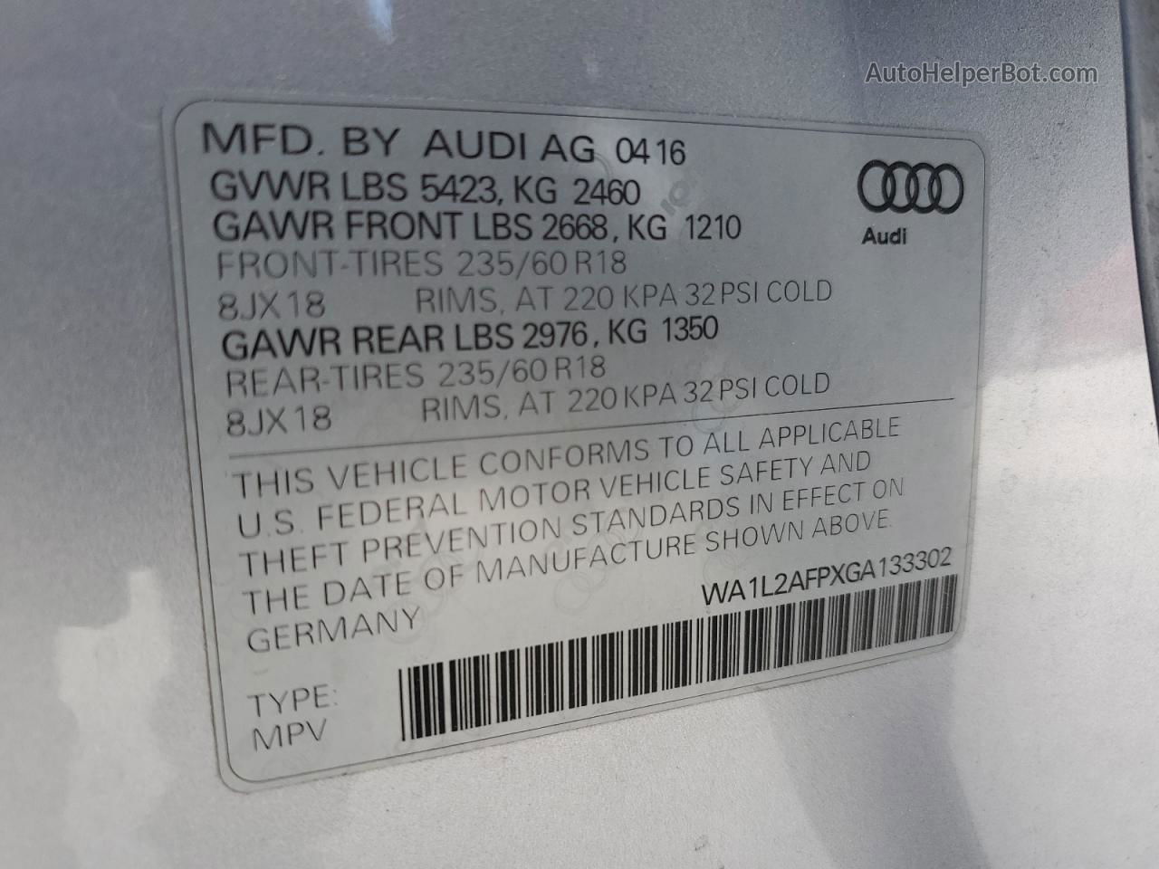 2016 Audi Q5 Premium Plus Серебряный vin: WA1L2AFPXGA133302