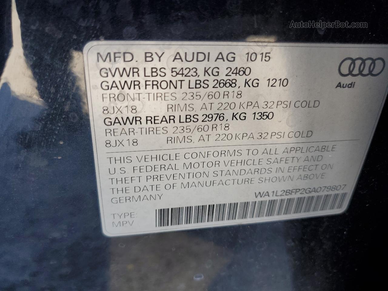 2016 Audi Q5 Premium Plus Синий vin: WA1L2BFP2GA079807