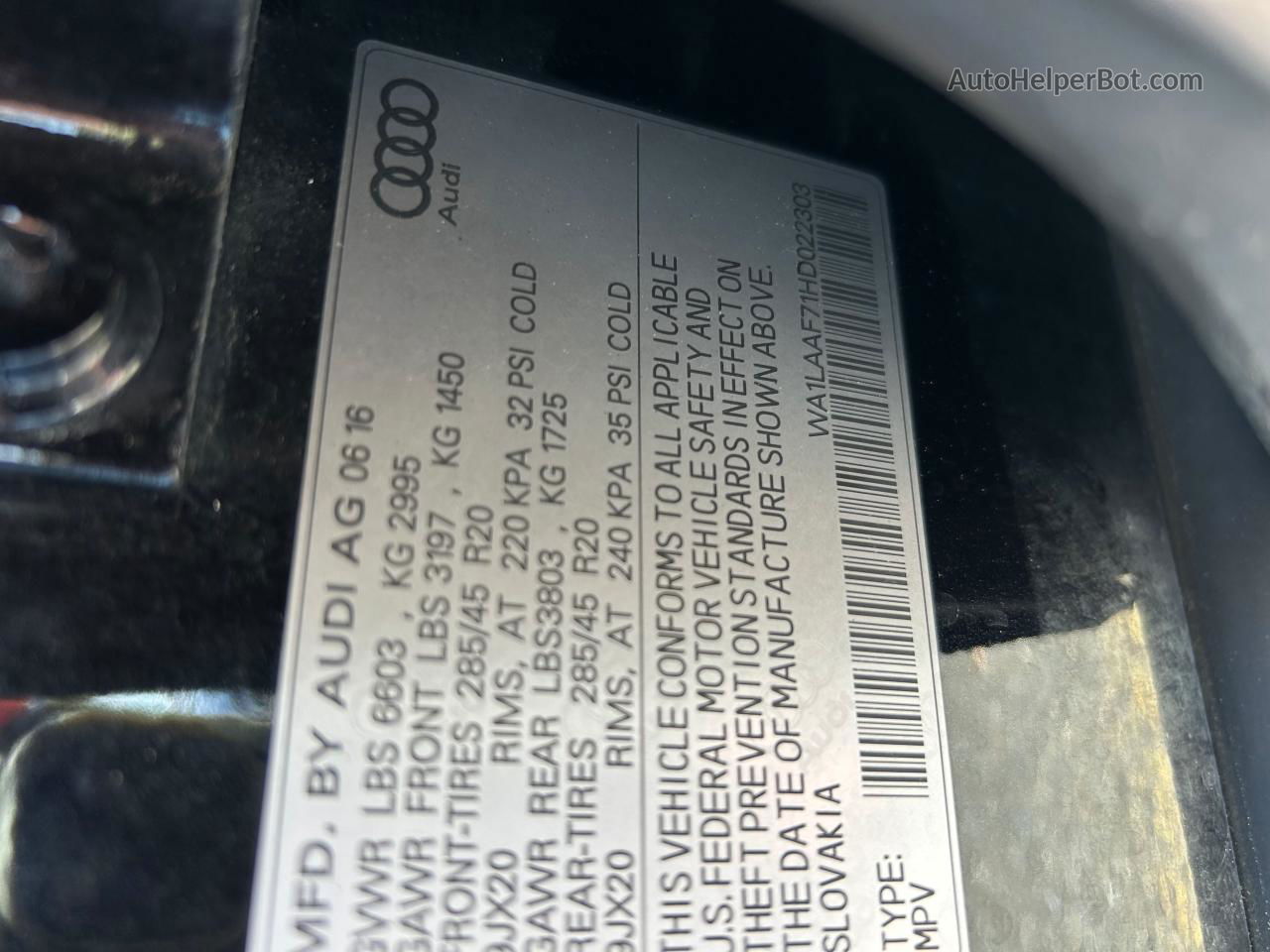 2017 Audi Q7 Premium Plus Black vin: WA1LAAF71HD022303