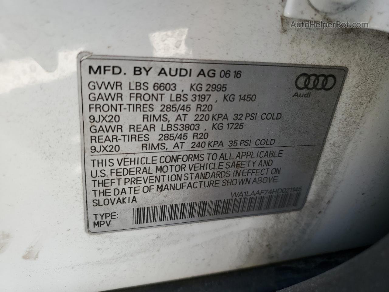 2017 Audi Q7 Premium Plus White vin: WA1LAAF74HD021145