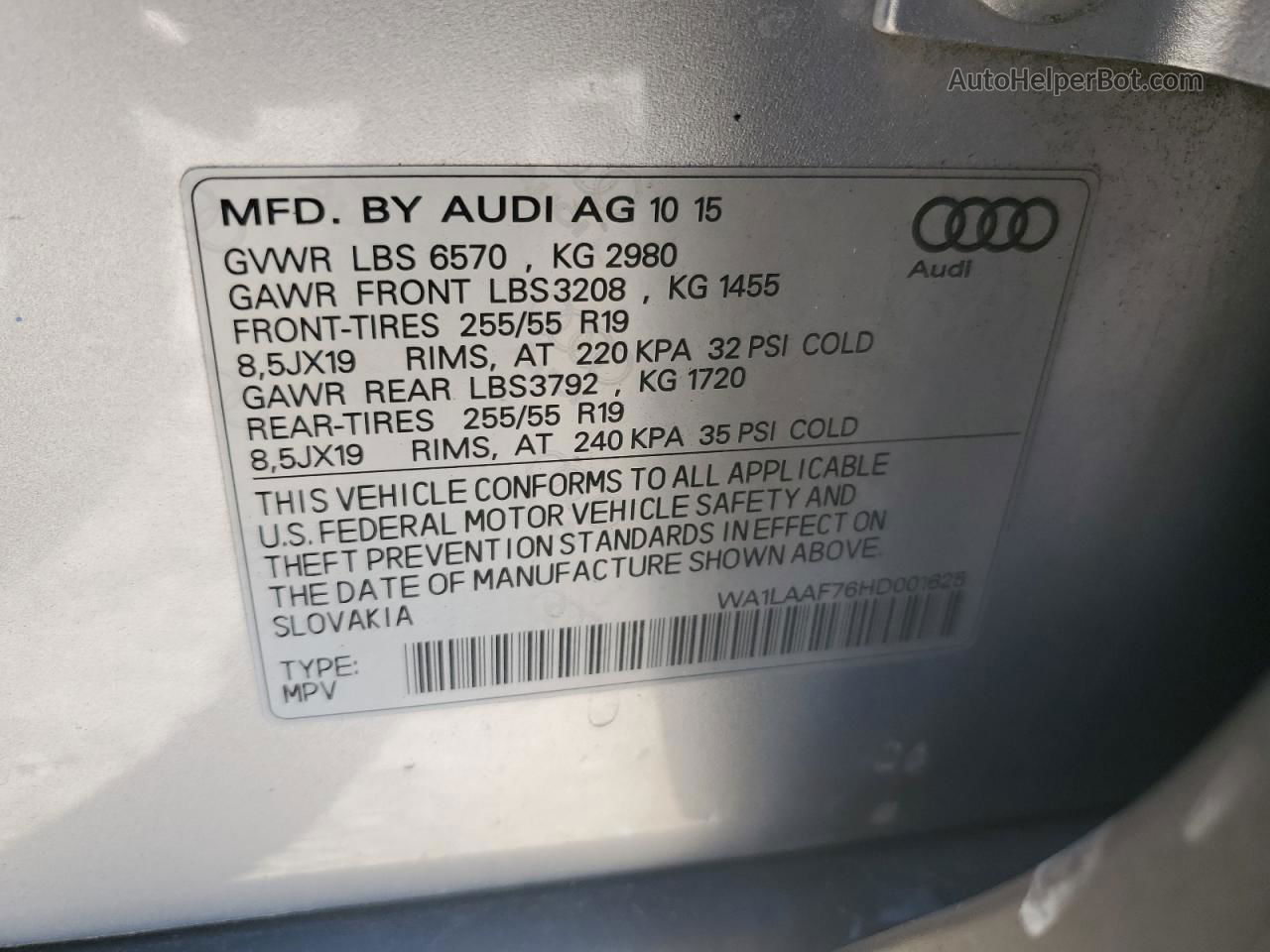 2017 Audi Q7 Premium Plus Silver vin: WA1LAAF76HD001625