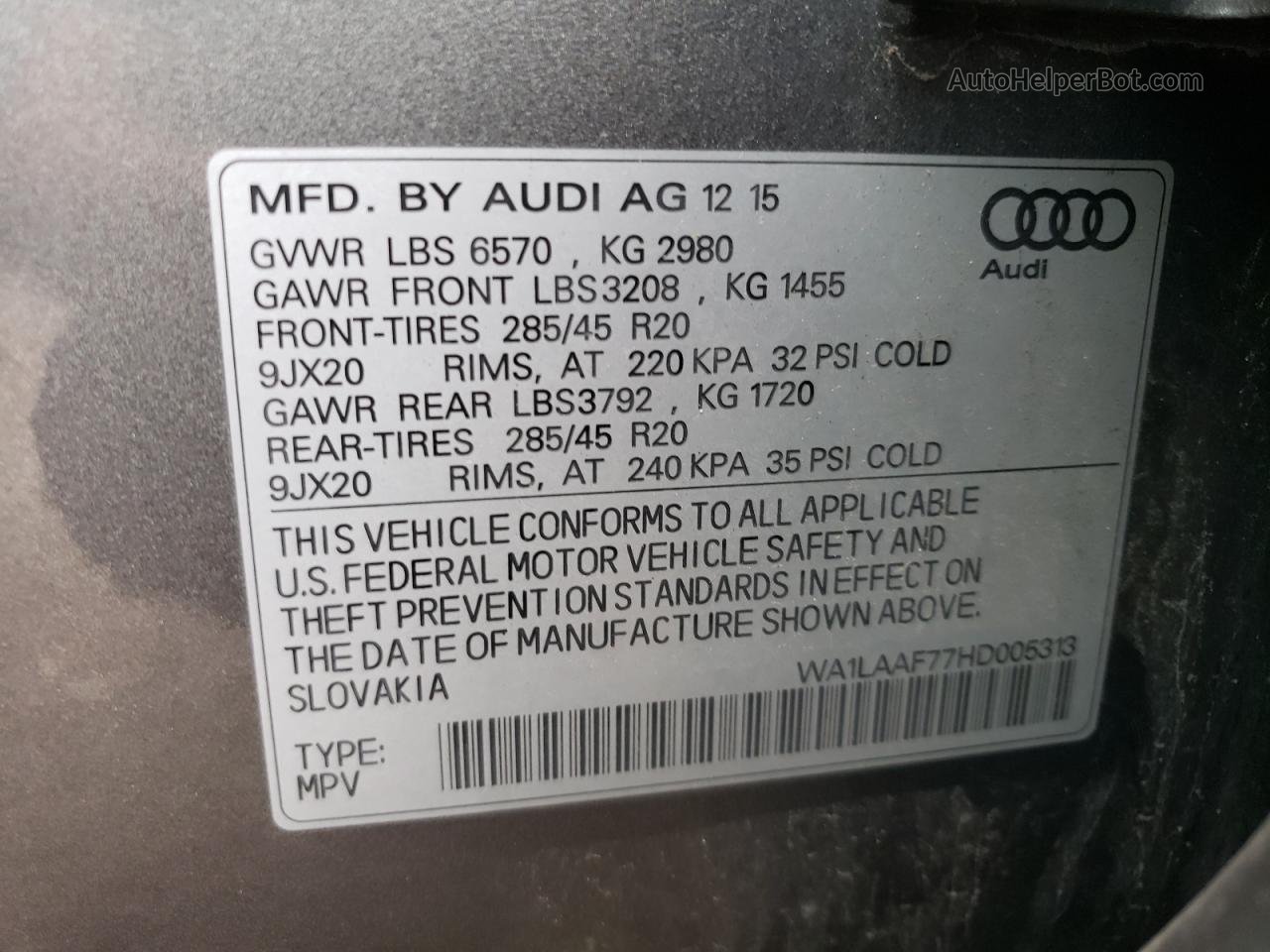 2017 Audi Q7 Premium Plus Gray vin: WA1LAAF77HD005313