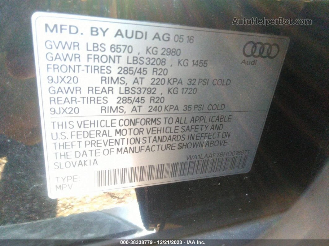 2017 Audi Q7 3.0t Premium Black vin: WA1LAAF78HD016871