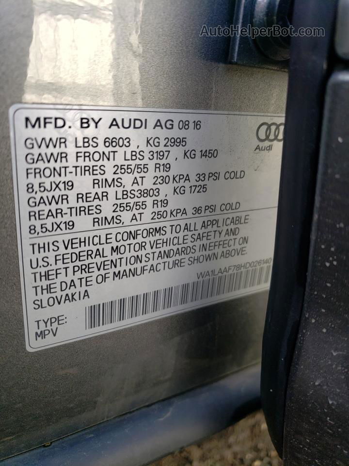 2017 Audi Q7 Premium Plus Серый vin: WA1LAAF78HD026140