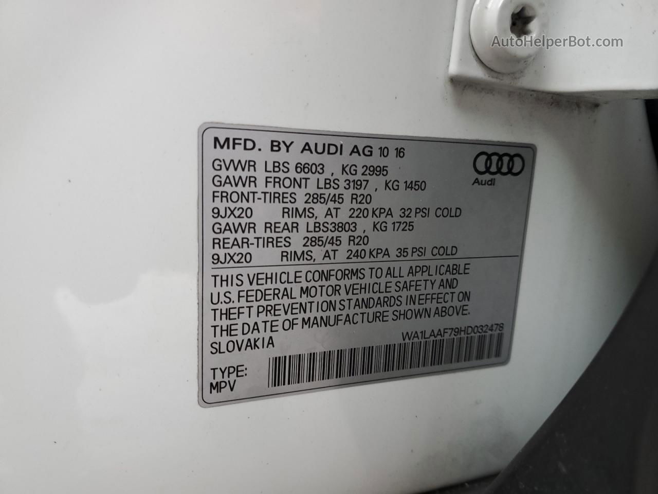 2017 Audi Q7 Premium Plus White vin: WA1LAAF79HD032478