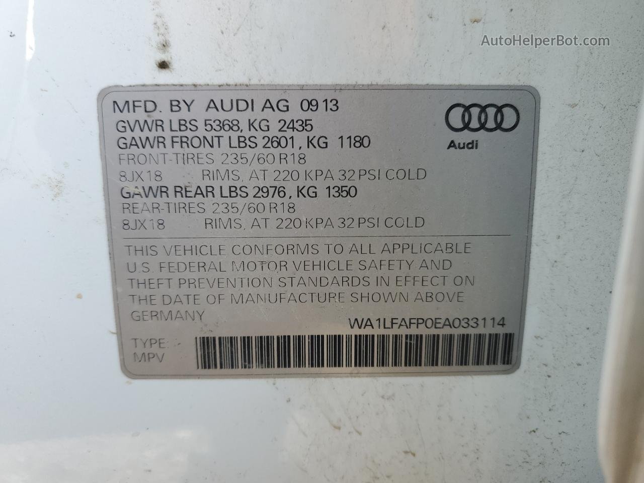 2014 Audi Q5 Premium Plus Белый vin: WA1LFAFP0EA033114