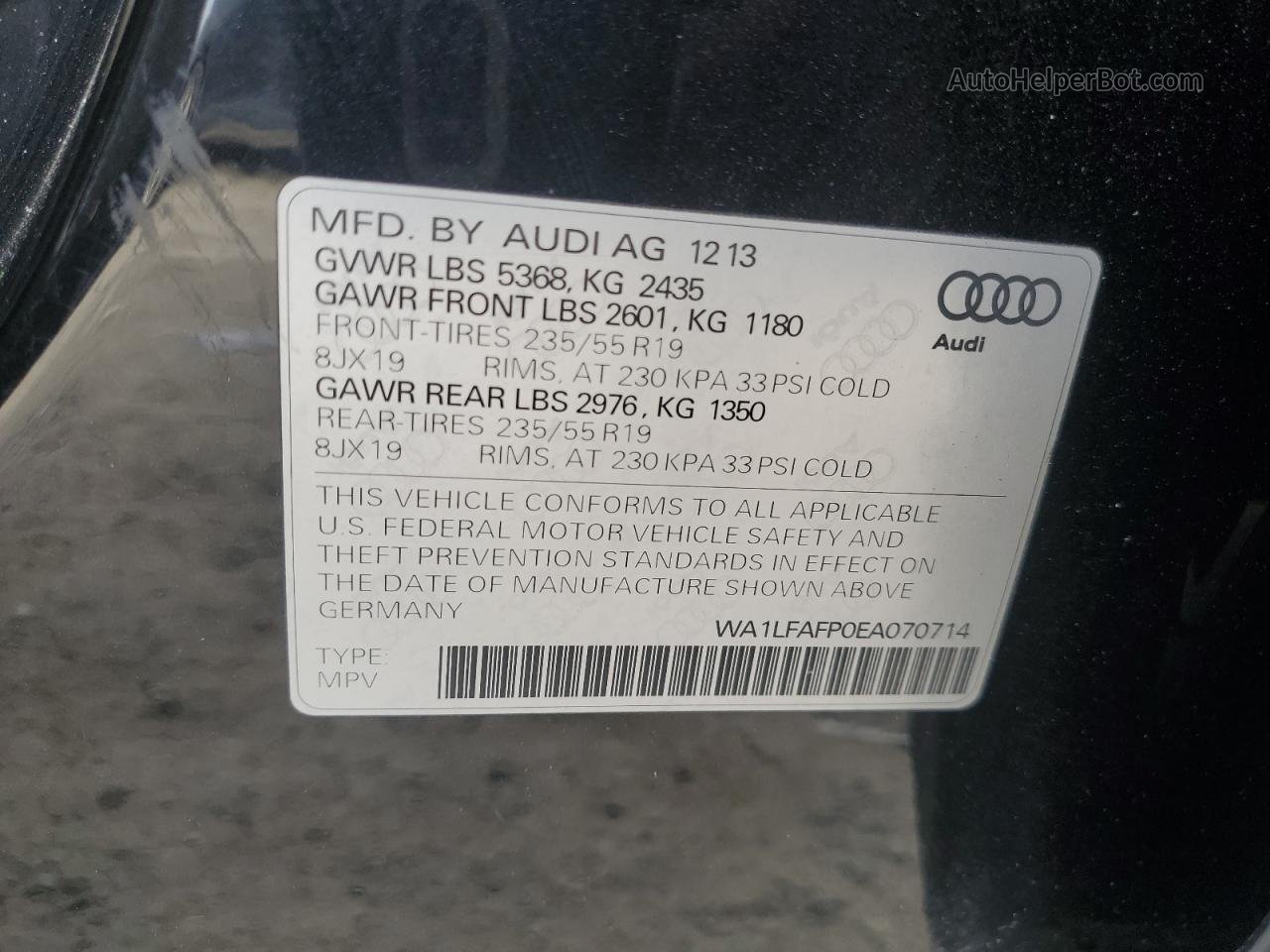 2014 Audi Q5 Premium Plus Черный vin: WA1LFAFP0EA070714