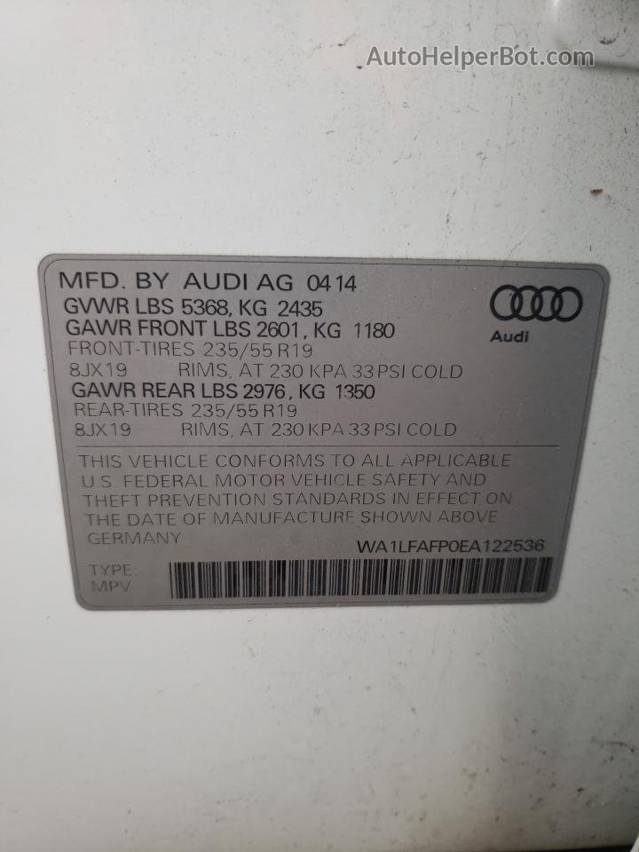 2014 Audi Q5 Premium Plus White vin: WA1LFAFP0EA122536