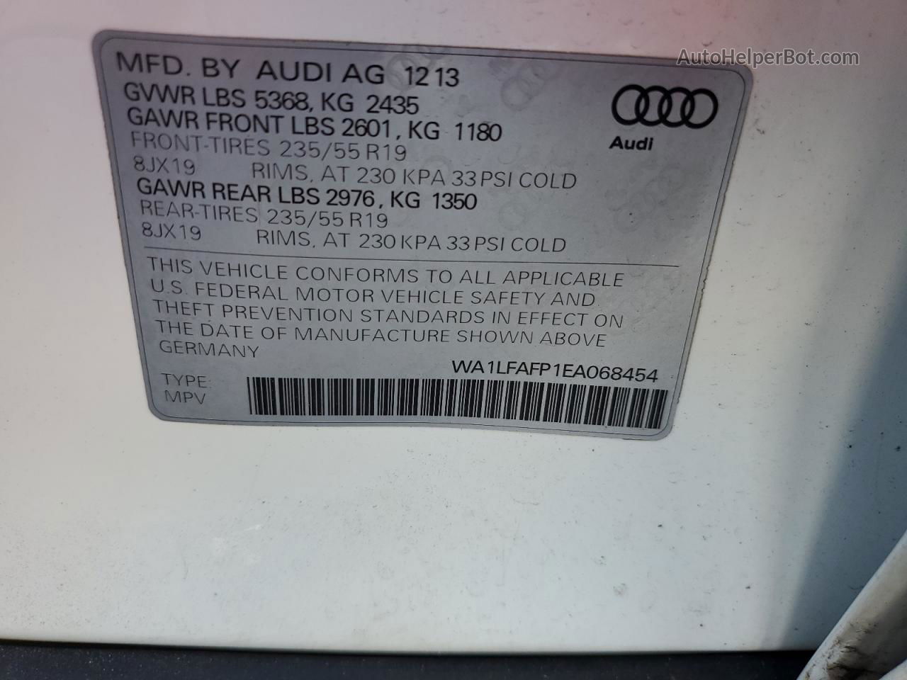 2014 Audi Q5 Premium Plus White vin: WA1LFAFP1EA068454
