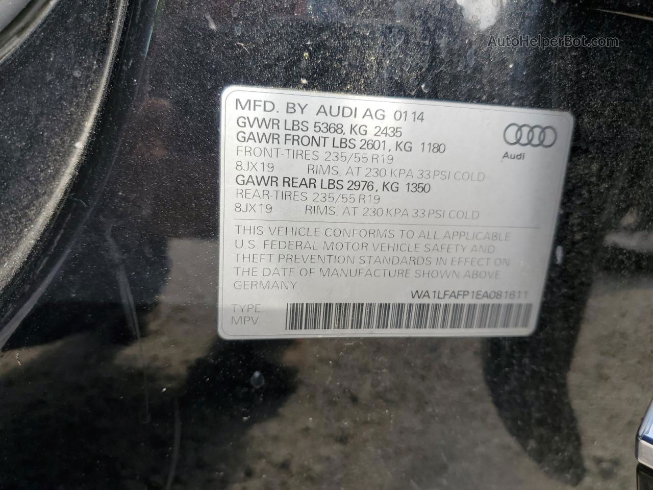 2014 Audi Q5 Premium Plus Черный vin: WA1LFAFP1EA081611