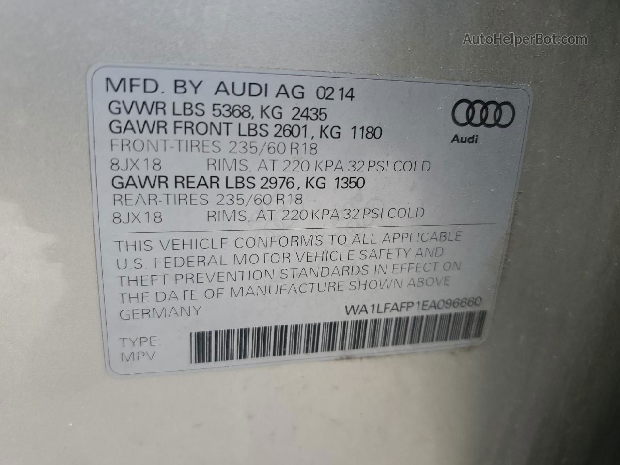 2014 Audi Q5 Premium Plus Серебряный vin: WA1LFAFP1EA096660