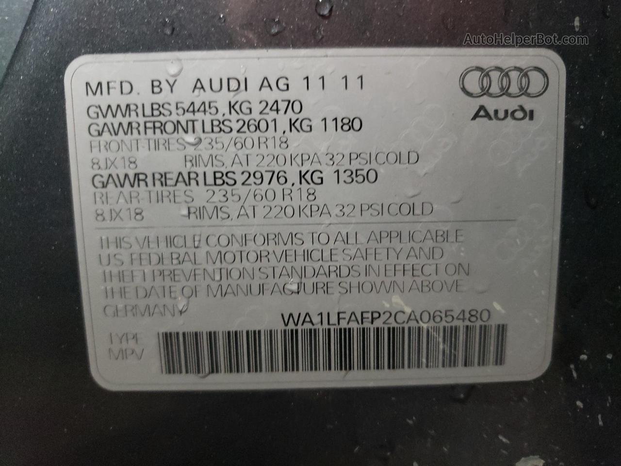 2012 Audi Q5 Premium Plus Gray vin: WA1LFAFP2CA065480