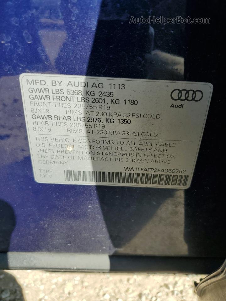2014 Audi Q5 Premium Plus Blue vin: WA1LFAFP2EA060752