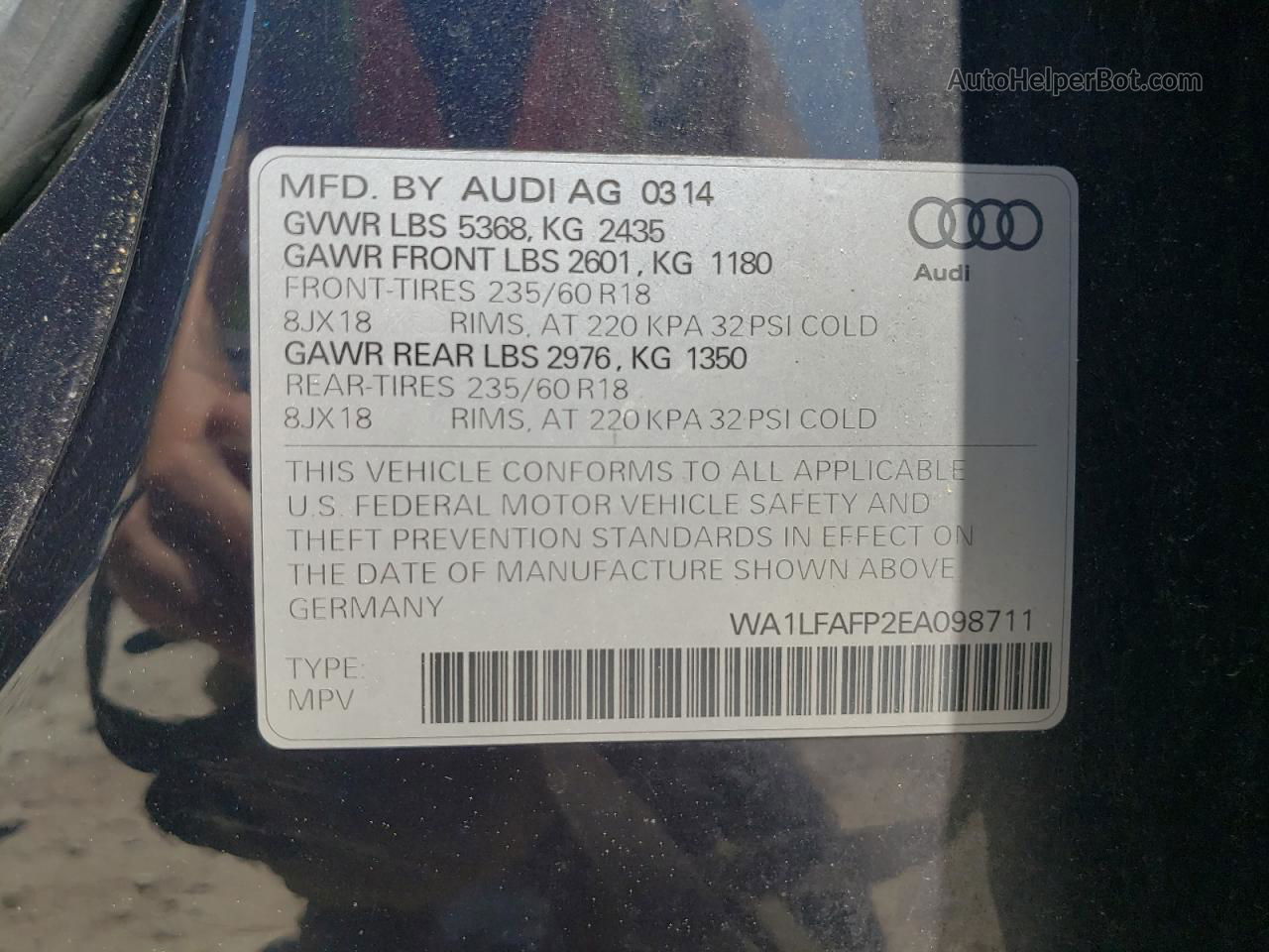 2014 Audi Q5 Premium Plus Blue vin: WA1LFAFP2EA098711