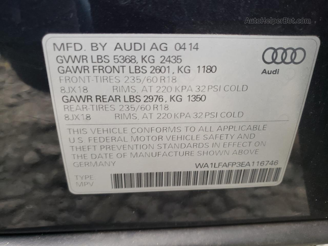 2014 Audi Q5 Premium Plus Blue vin: WA1LFAFP3EA116746
