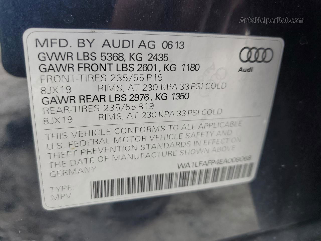 2014 Audi Q5 Premium Plus Blue vin: WA1LFAFP4EA008068