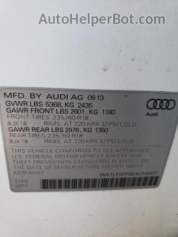 2014 Audi Q5 Premium Plus White vin: WA1LFAFP4EA034007