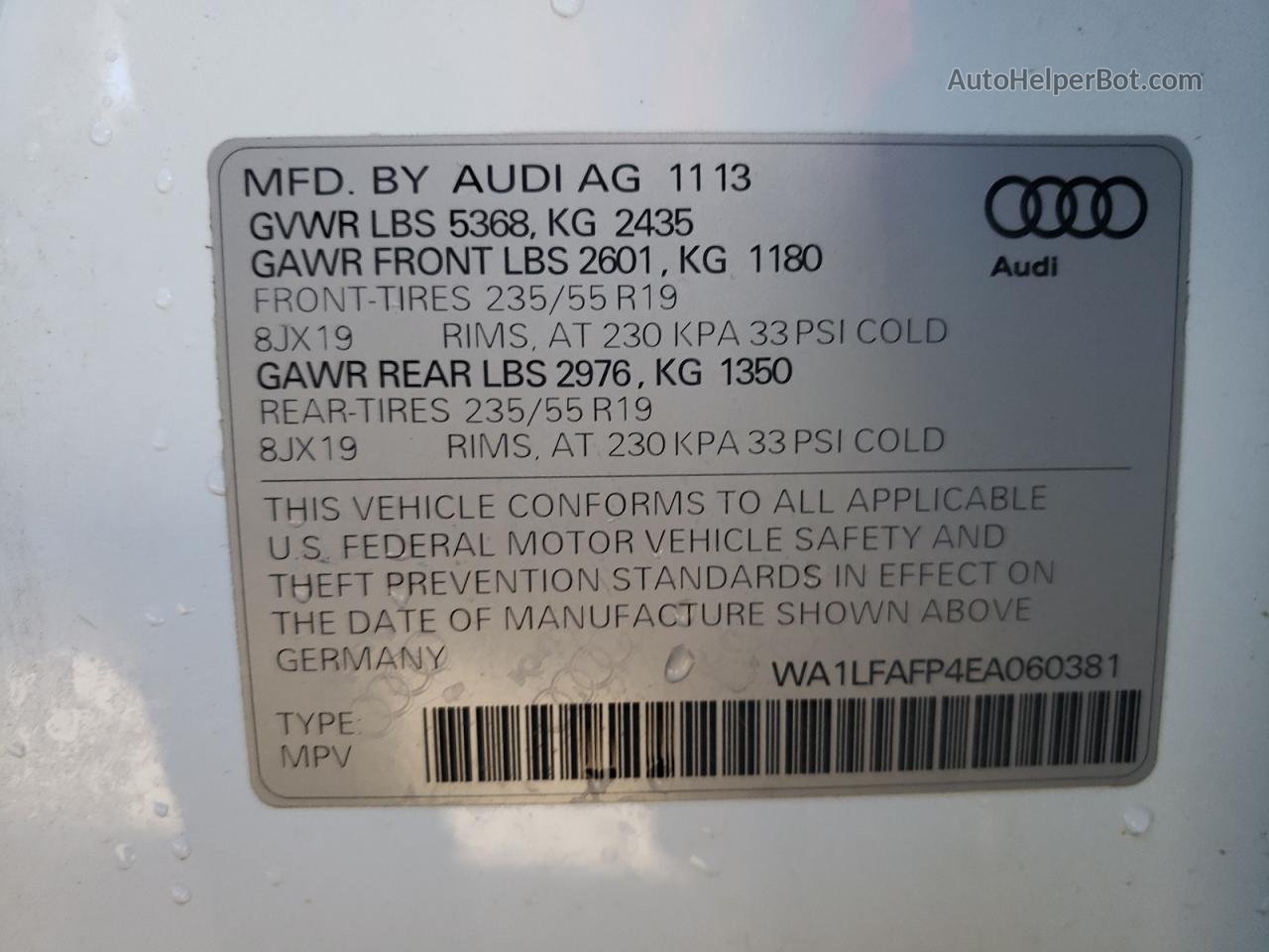 2014 Audi Q5 Premium Plus White vin: WA1LFAFP4EA060381