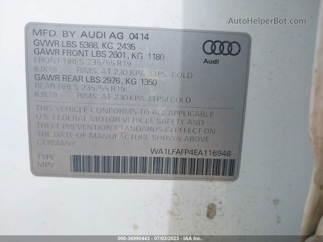 2014 Audi Q5 2.0t Premium Белый vin: WA1LFAFP4EA116948