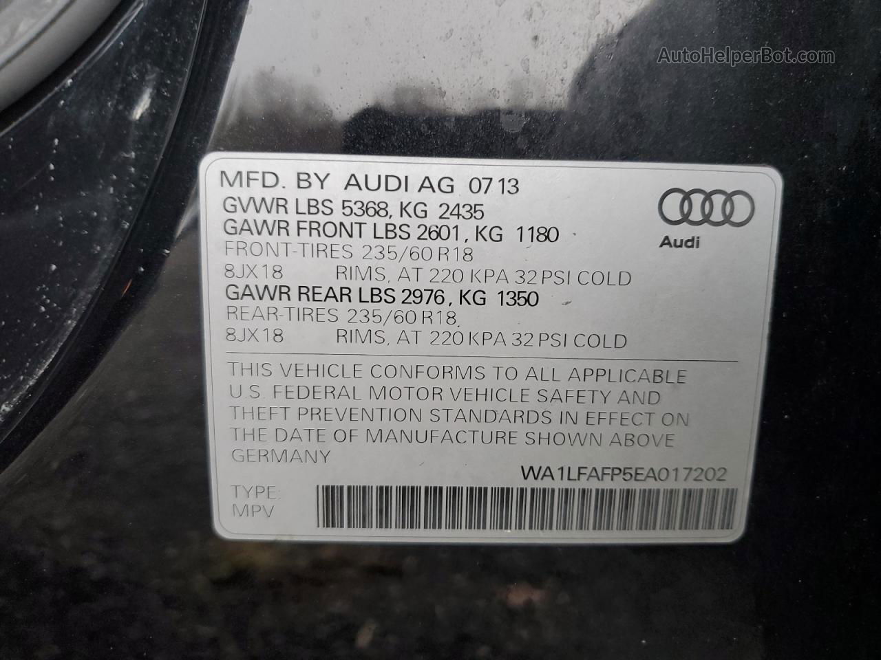 2014 Audi Q5 Premium Plus Black vin: WA1LFAFP5EA017202