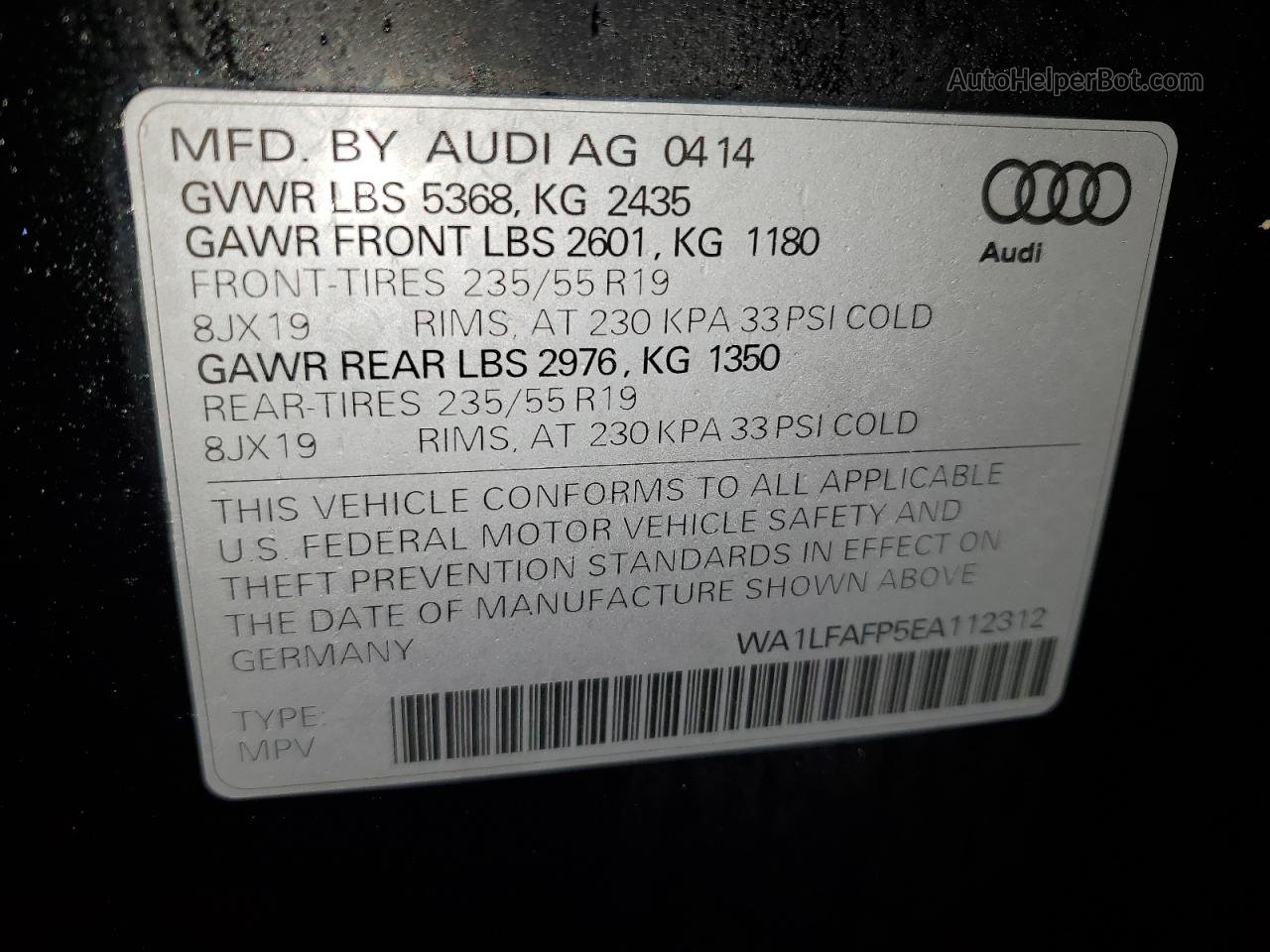 2014 Audi Q5 Premium Plus Black vin: WA1LFAFP5EA112312