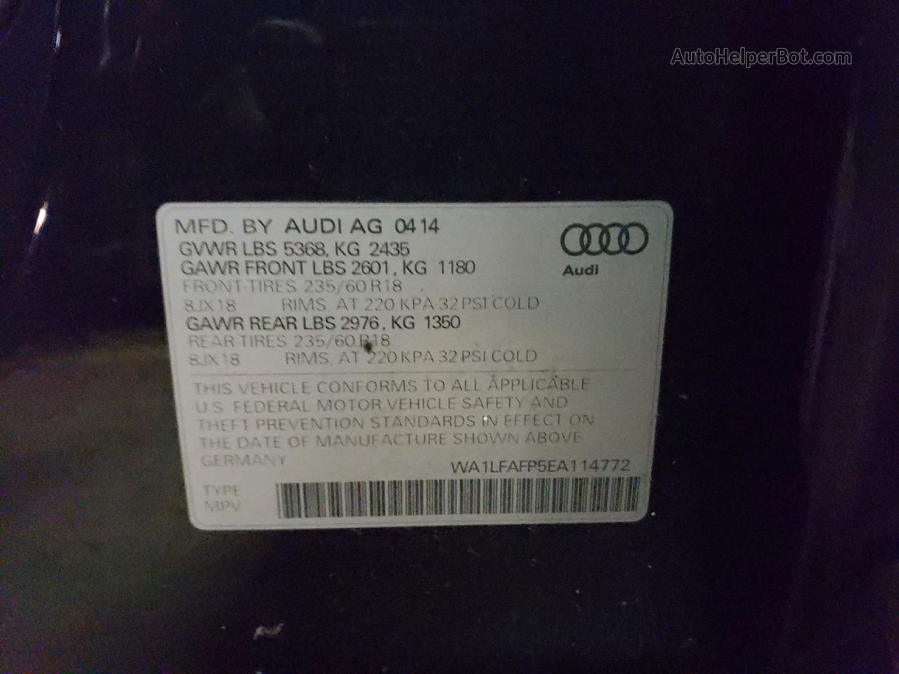 2014 Audi Q5 Premium Plus Blue vin: WA1LFAFP5EA114772