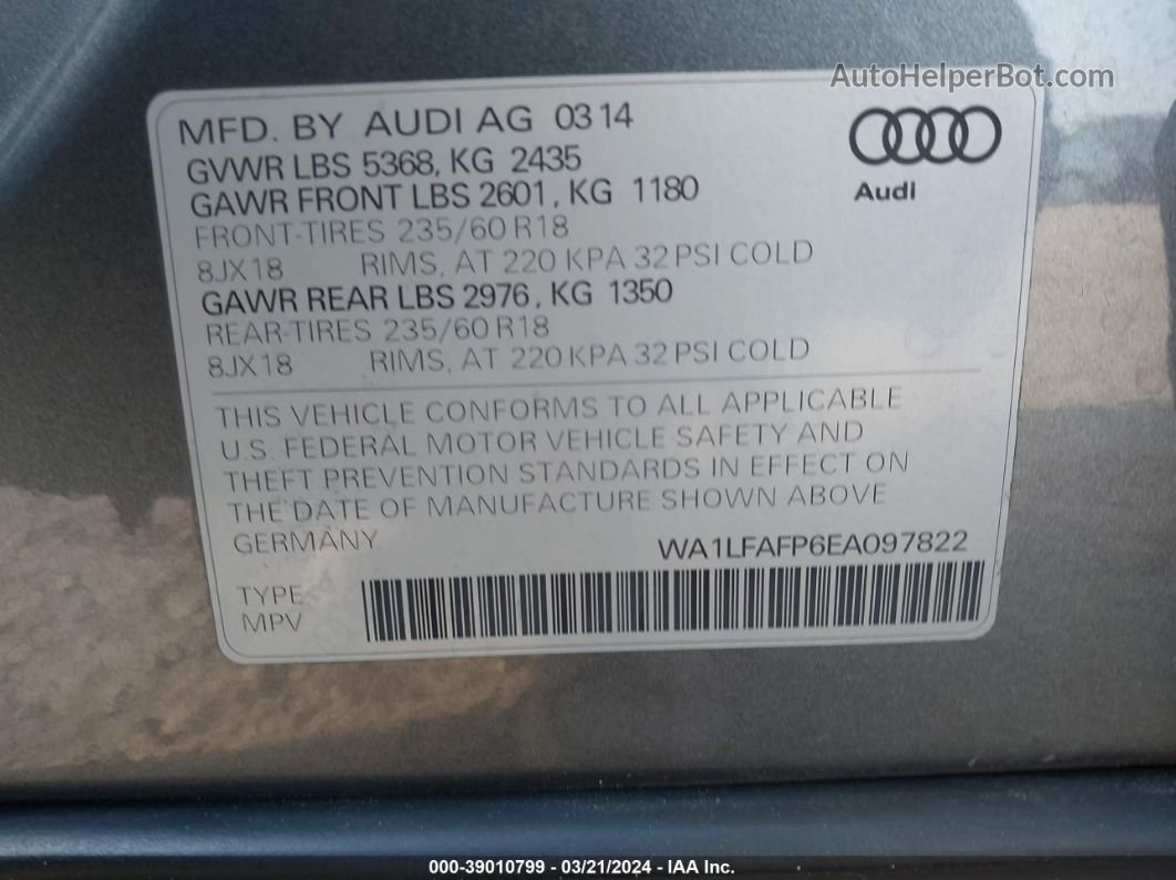 2014 Audi Q5 2.0t Premium Gray vin: WA1LFAFP6EA097822
