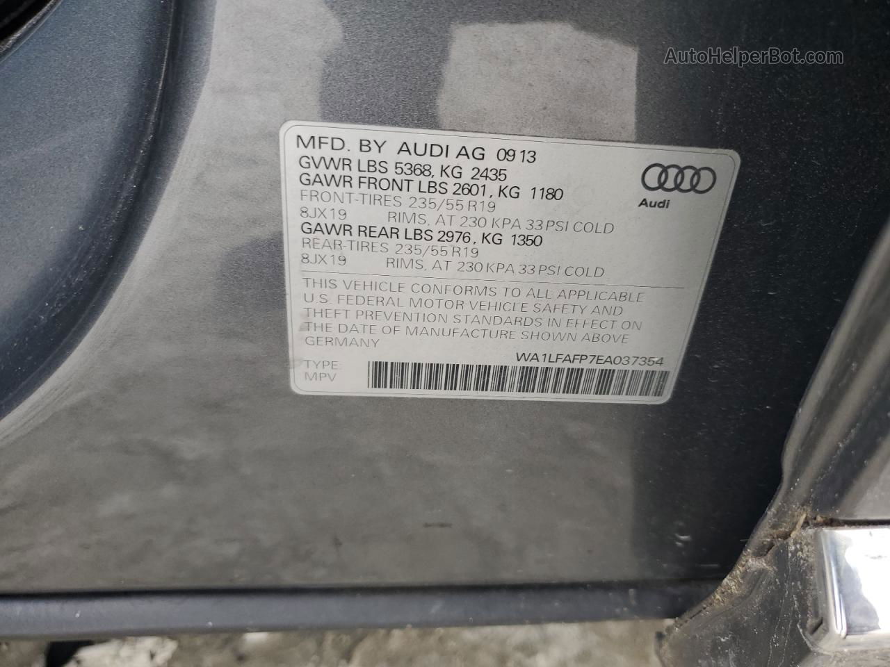 2014 Audi Q5 Premium Plus Gray vin: WA1LFAFP7EA037354