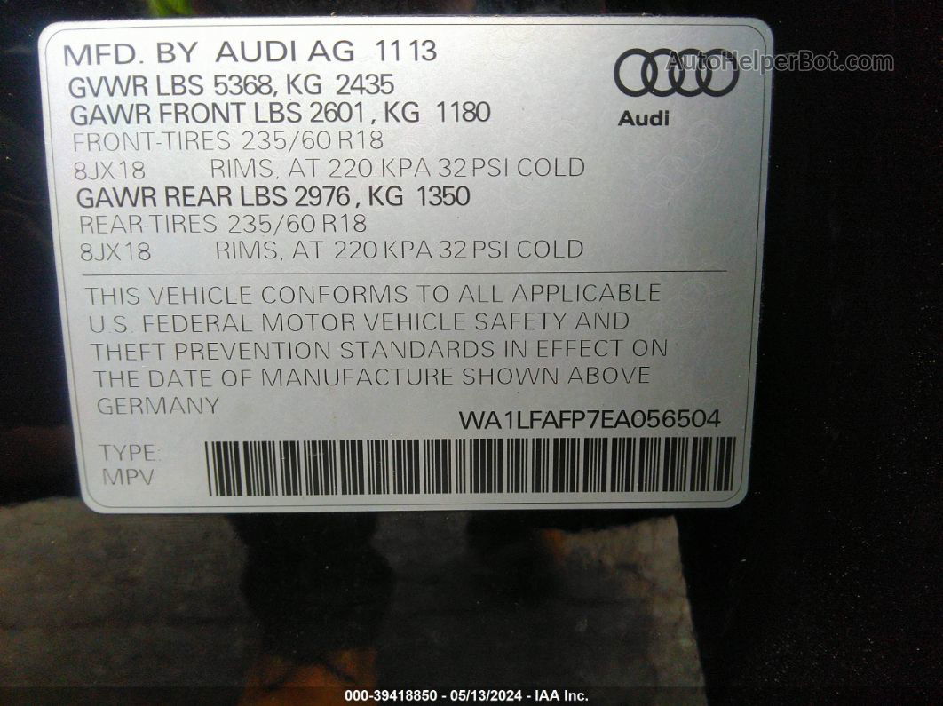 2014 Audi Q5 2.0t Premium Black vin: WA1LFAFP7EA056504