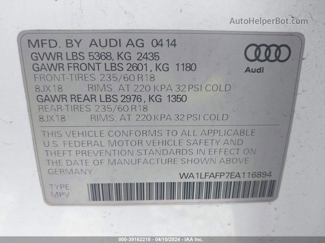 2014 Audi Q5 2.0t Premium Белый vin: WA1LFAFP7EA116894