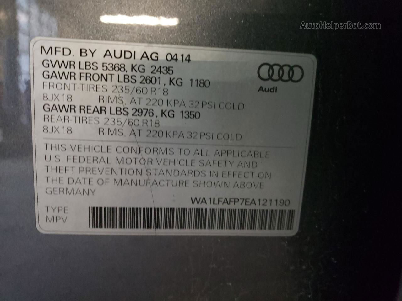 2014 Audi Q5 Premium Plus Серый vin: WA1LFAFP7EA121190