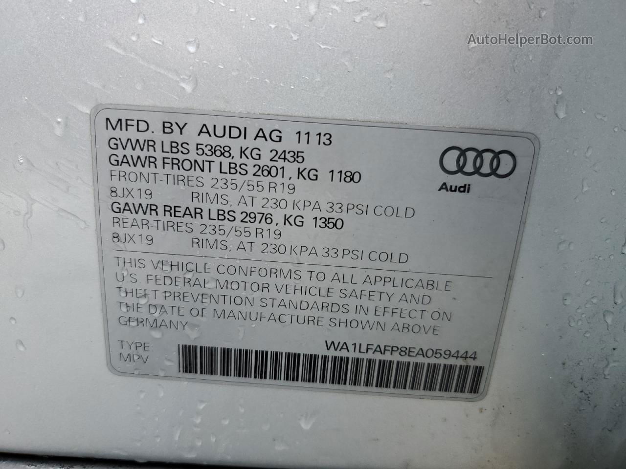 2014 Audi Q5 Premium Plus Silver vin: WA1LFAFP8EA059444