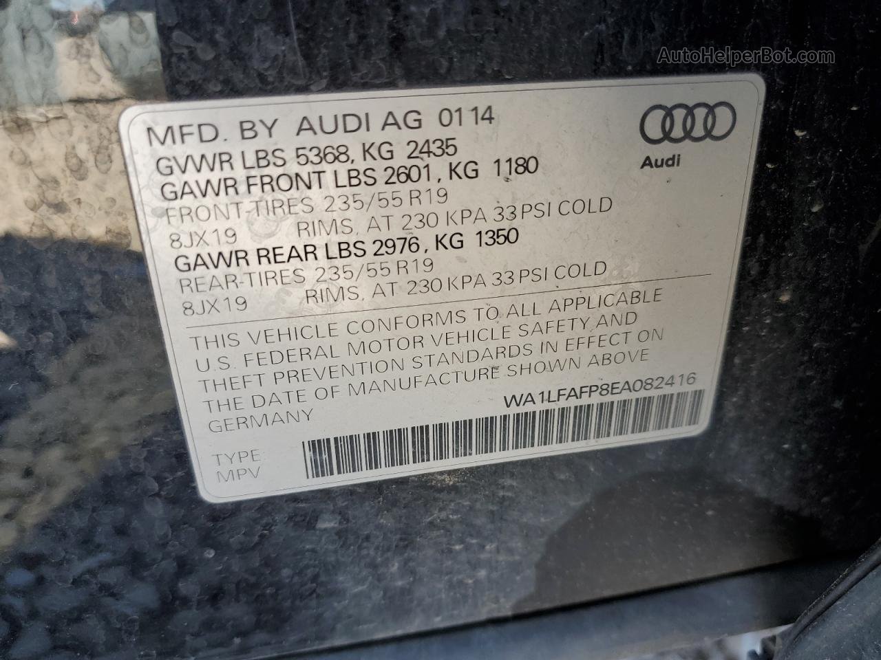 2014 Audi Q5 Premium Plus Черный vin: WA1LFAFP8EA082416