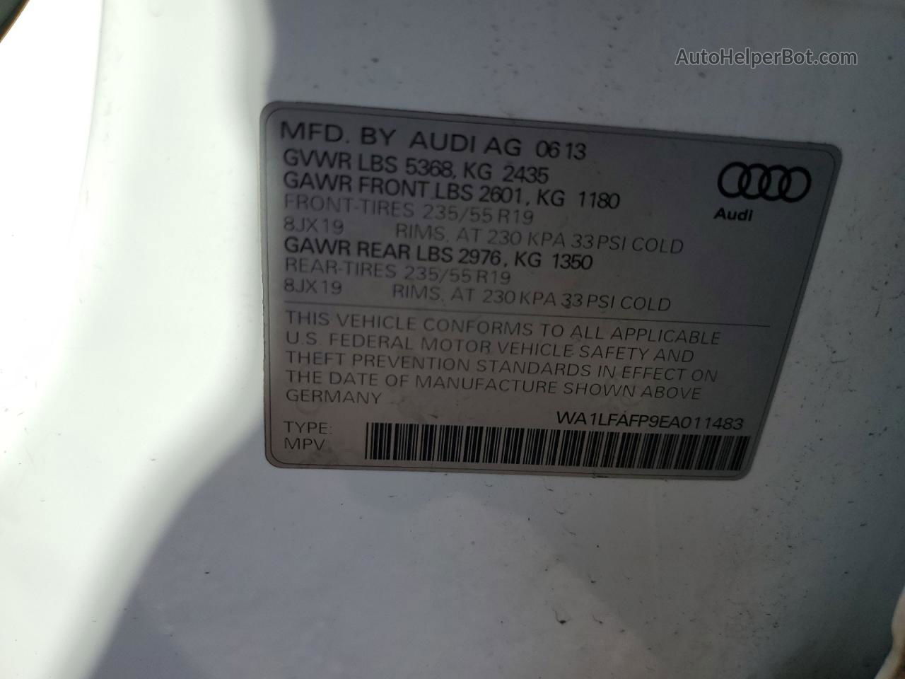 2014 Audi Q5 Premium Plus White vin: WA1LFAFP9EA011483