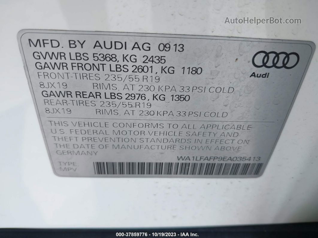 2014 Audi Q5 2.0t Premium White vin: WA1LFAFP9EA035413