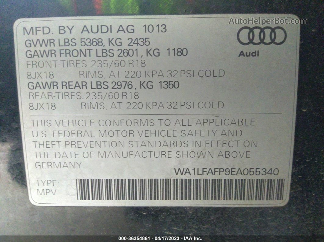 2014 Audi Q5 Premium Plus Black vin: WA1LFAFP9EA055340