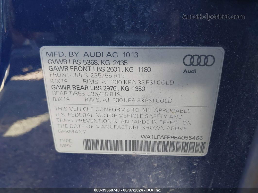 2014 Audi Q5 2.0t Premium Blue vin: WA1LFAFP9EA055466