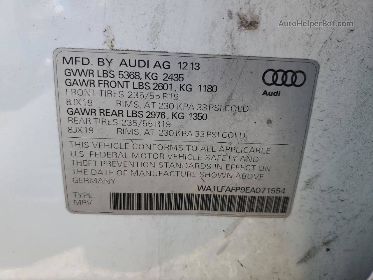 2014 Audi Q5 Premium Plus White vin: WA1LFAFP9EA071554