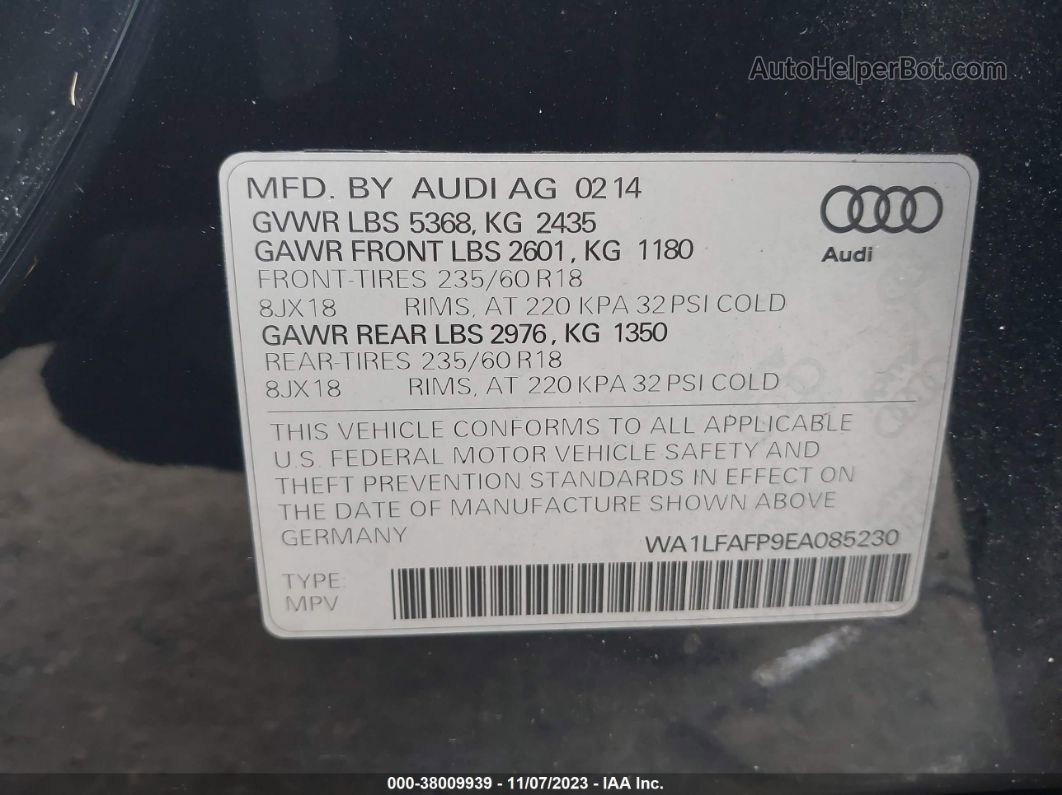 2014 Audi Q5 2.0t Premium Черный vin: WA1LFAFP9EA085230