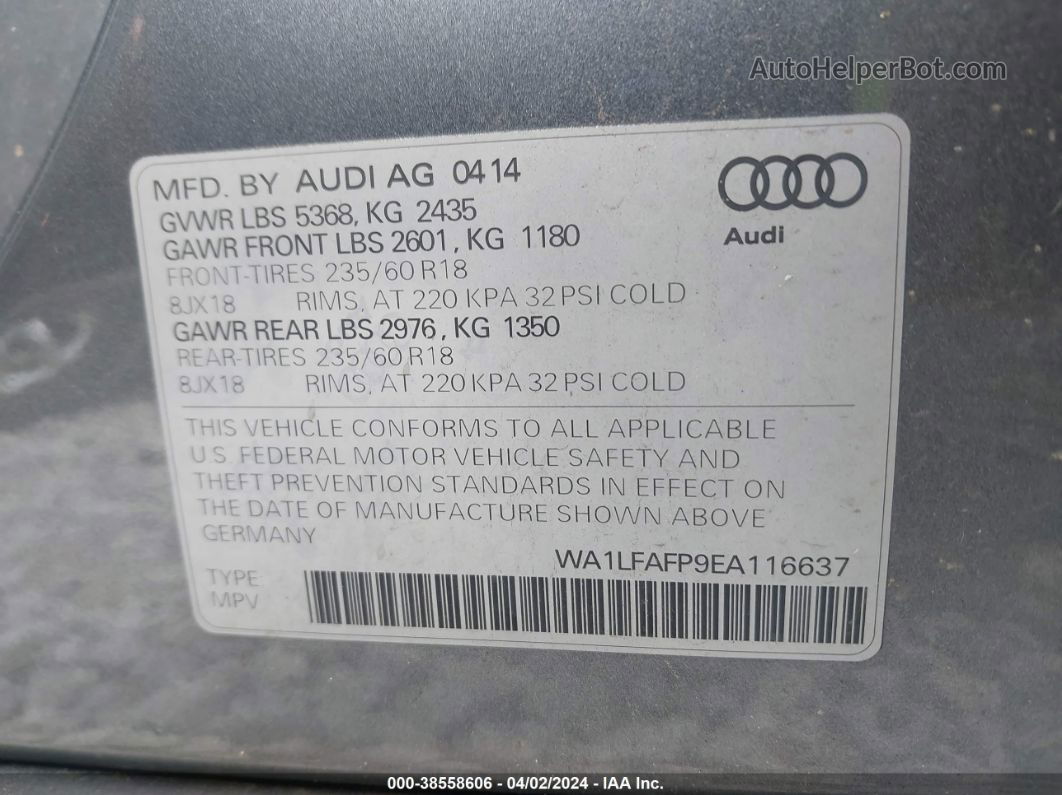 2014 Audi Q5 2.0t Premium Gray vin: WA1LFAFP9EA116637