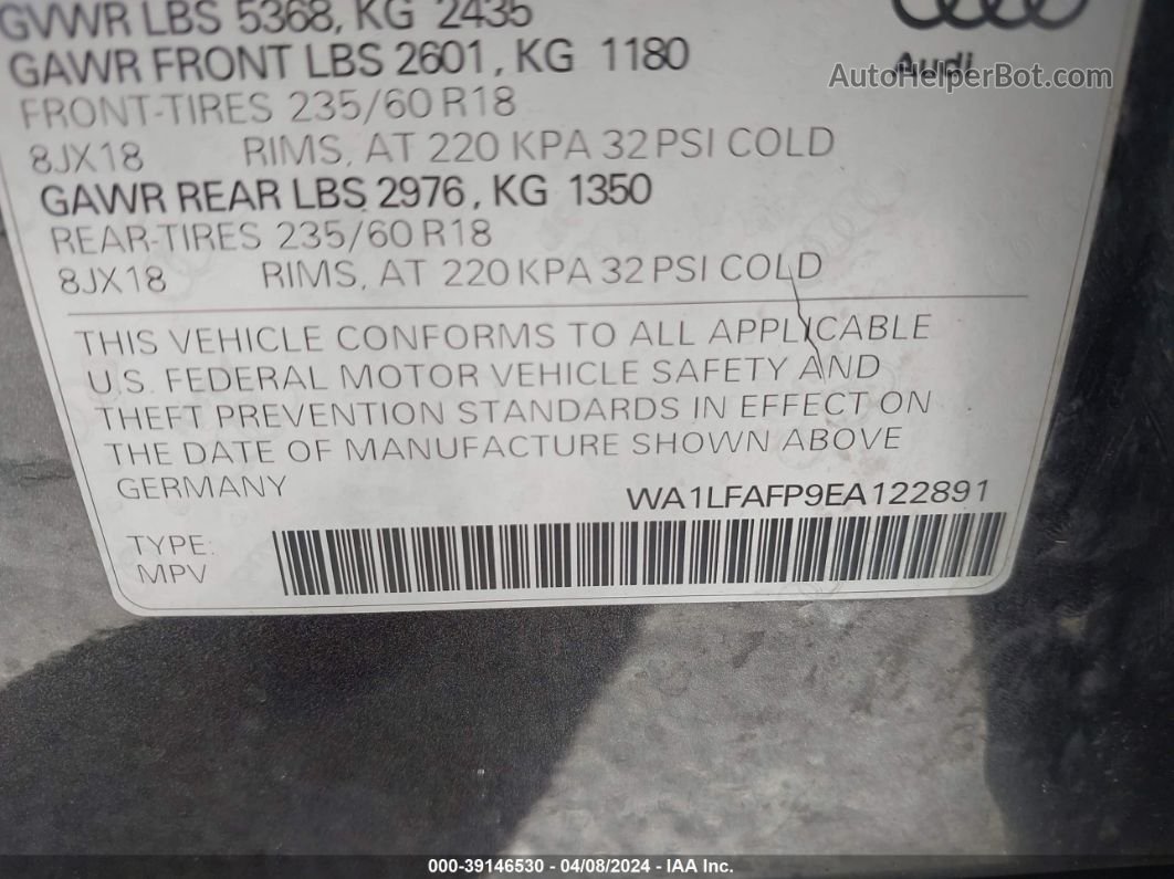 2014 Audi Q5 2.0t Premium Черный vin: WA1LFAFP9EA122891