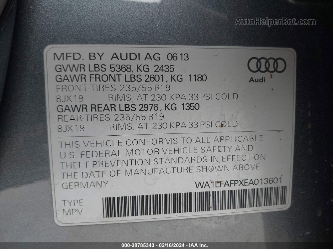 2014 Audi Q5 2.0t Premium Gray vin: WA1LFAFPXEA013601