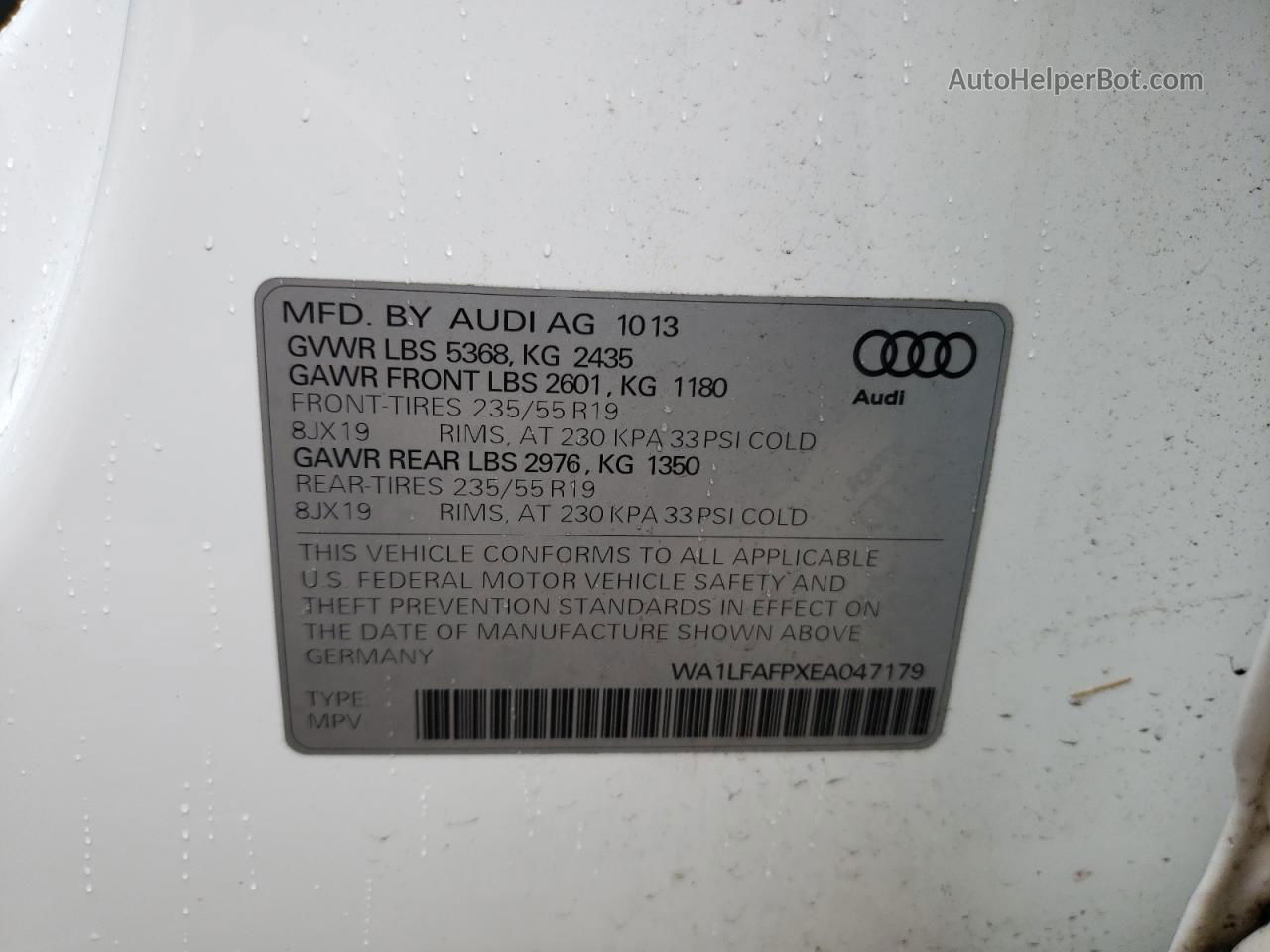 2014 Audi Q5 Premium Plus White vin: WA1LFAFPXEA047179