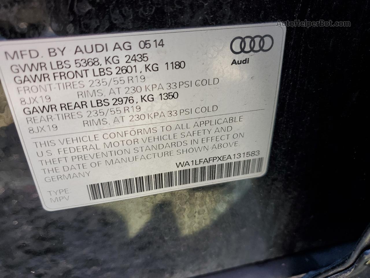2014 Audi Q5 Premium Plus Черный vin: WA1LFAFPXEA131583