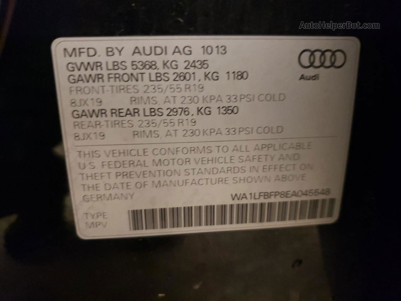 2014 Audi Q5 Premium Plus Black vin: WA1LFBFP8EA045548